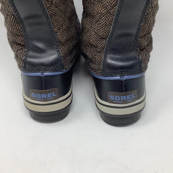 Sorel women's Tofino Herringbone tall boots 8.5 brown blue laces winter snow - Picture 5 of 9